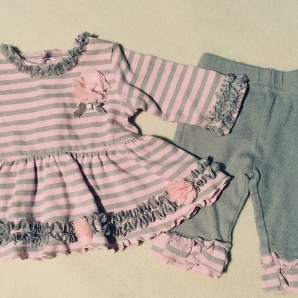 3 mo. Pink and Grey Baby Essentials Ruffle Dress